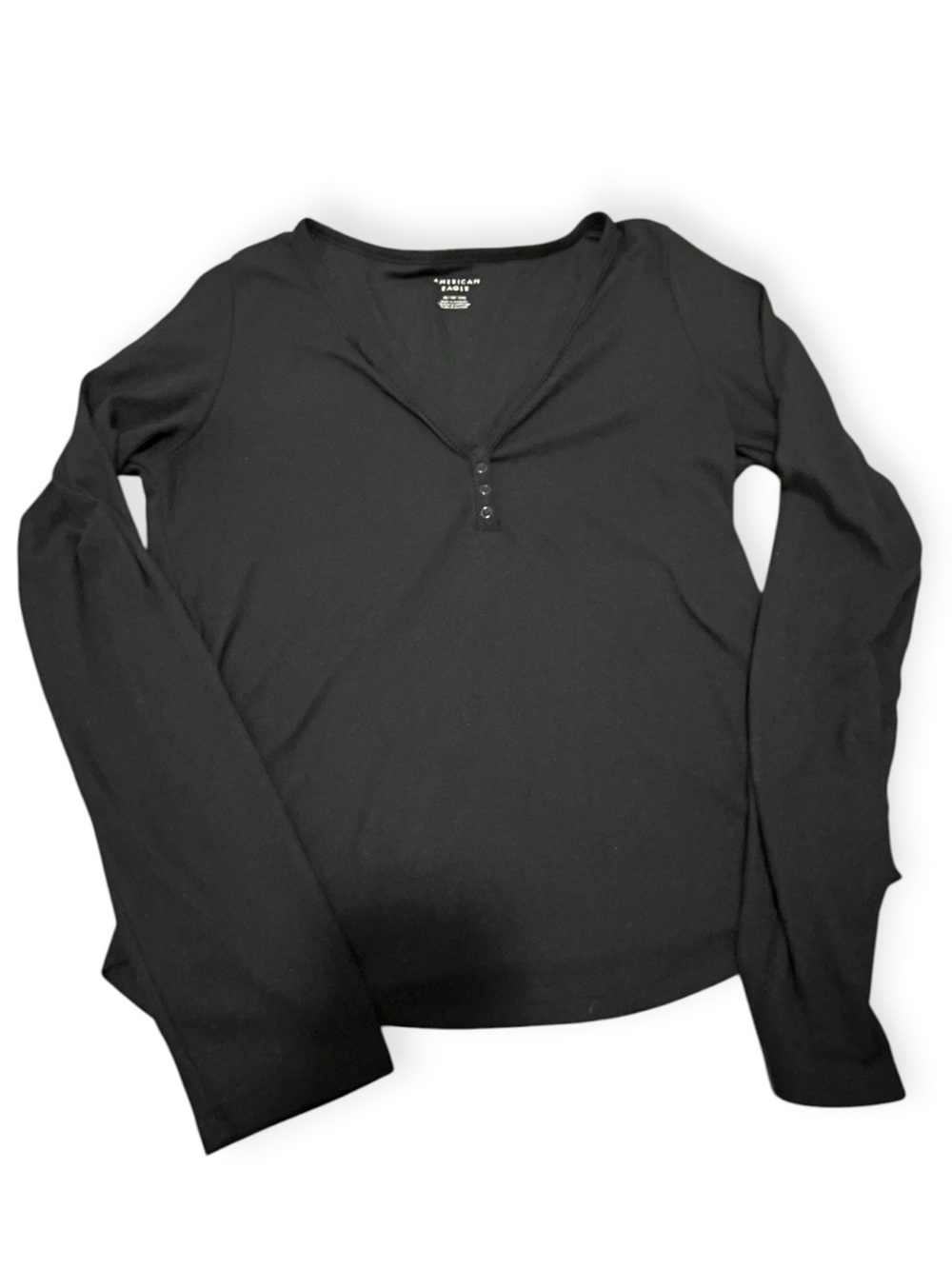 American Eagle Long Sleeve Ribbed Henley Shirt Black XL